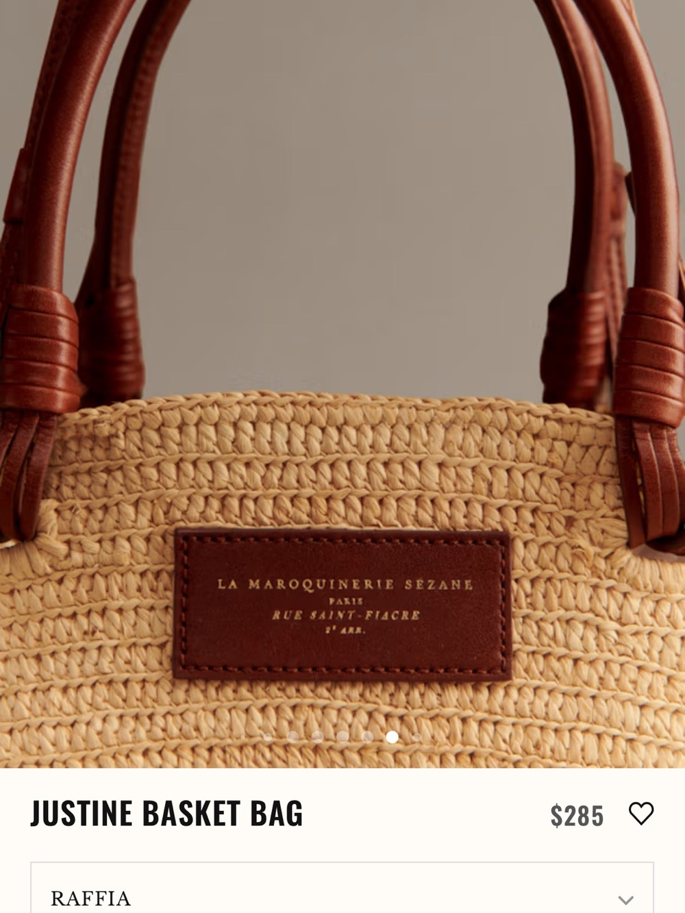 Sezane Justine Basket Bag - Straw Tote with Brown Leather Handles - Picture 11 of 12